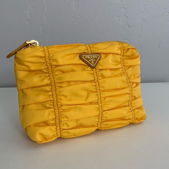 Prada Handbags - Auth PRADA Yellow Nylon Cosmetic Bag